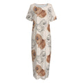 Cute Pomeranian Pattern Print Short Sleeve Long Nightdress