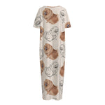 Cute Pomeranian Pattern Print Short Sleeve Long Nightdress