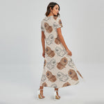 Cute Pomeranian Pattern Print Short Sleeve Maxi Dress