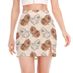 Cute Pomeranian Pattern Print Side Slit Mini Skirt