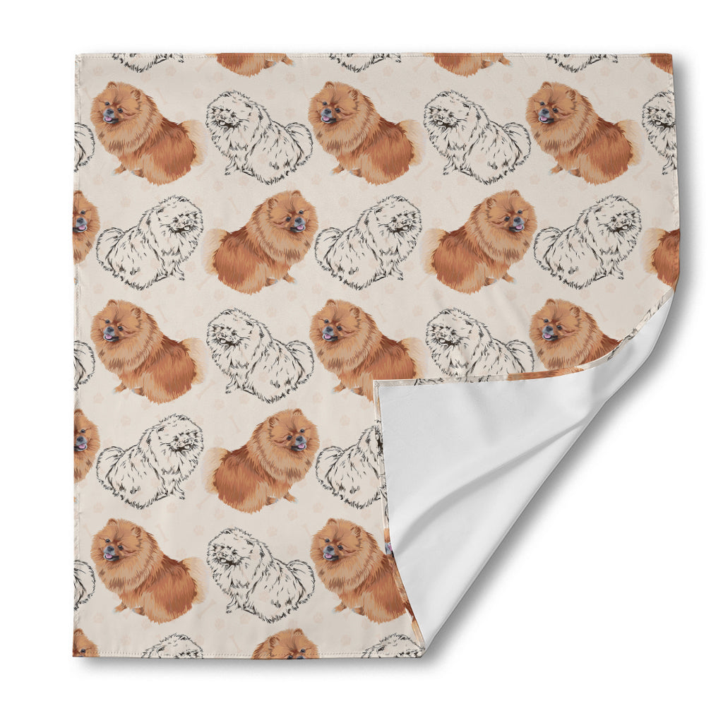 Cute Pomeranian Pattern Print Silk Bandana