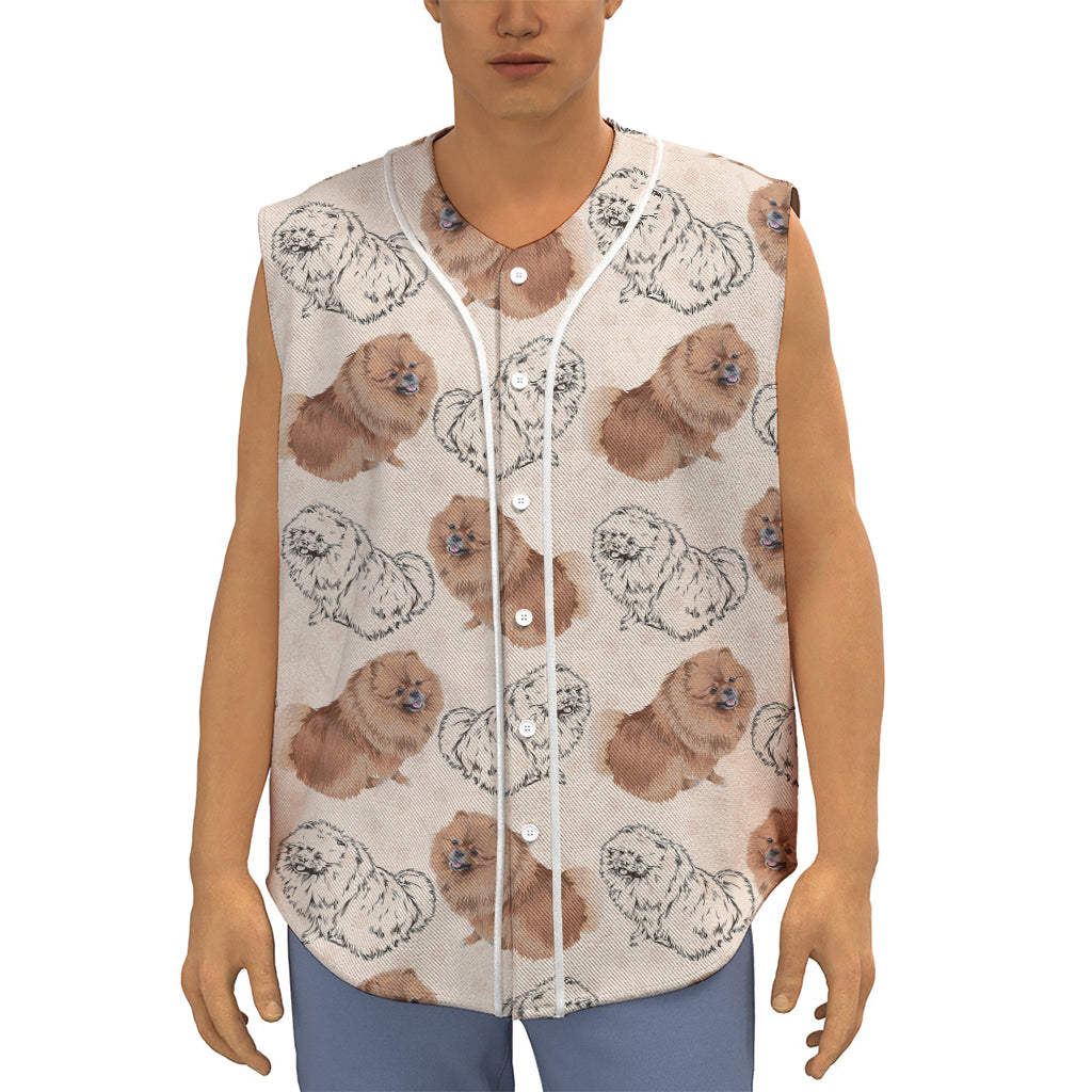 Cute Pomeranian Pattern Print Sleeveless Baseball Jersey
