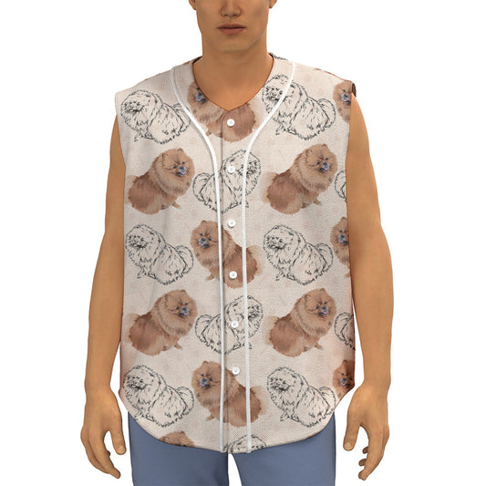 Cute Pomeranian Pattern Print Sleeveless Baseball Jersey