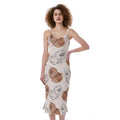 Cute Pomeranian Pattern Print Slim Fit Midi Cami Dress