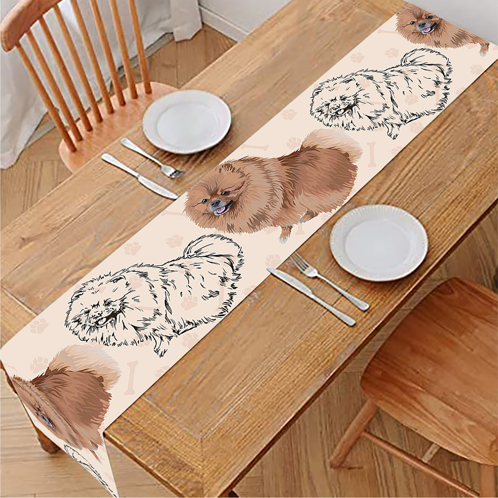 Cute Pomeranian Pattern Print Table Runner
