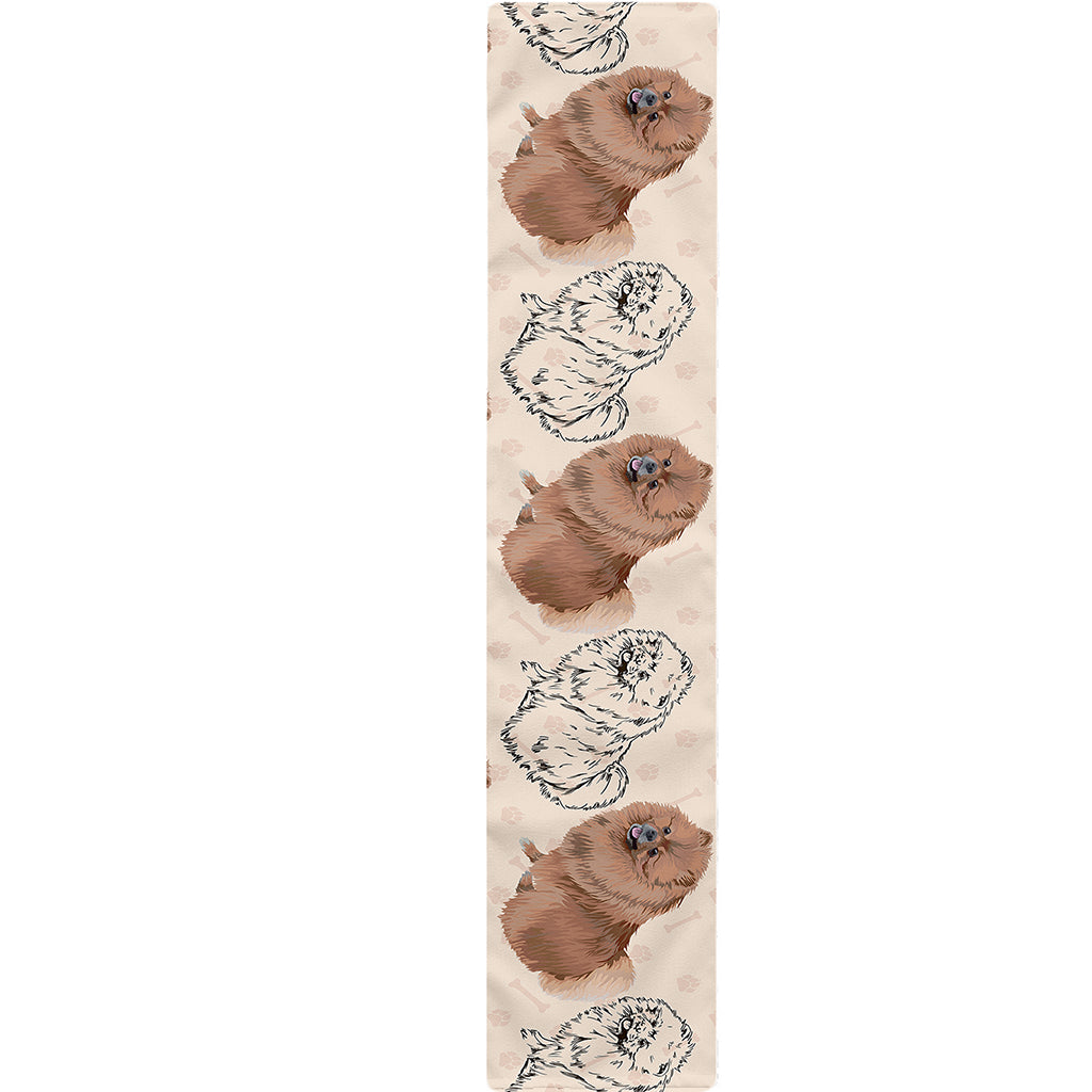 Cute Pomeranian Pattern Print Table Runner