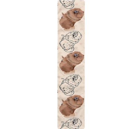 Cute Pomeranian Pattern Print Table Runner