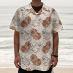 Cute Pomeranian Pattern Print Textured Short Sleeve Shirt