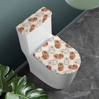 Cute Pomeranian Pattern Print Toilet Lid And Tank Cover Set