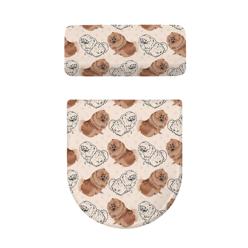 Cute Pomeranian Pattern Print Toilet Lid And Tank Cover Set