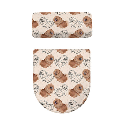 Cute Pomeranian Pattern Print Toilet Lid And Tank Cover Set