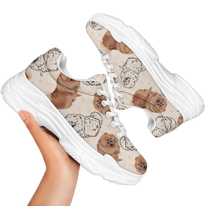 Cute Pomeranian Pattern Print White Chunky Shoes