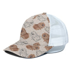 Cute Pomeranian Pattern Print White Mesh Trucker Cap