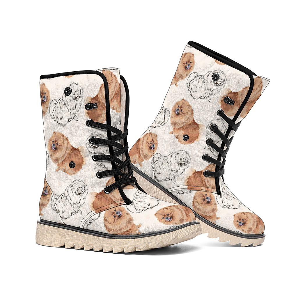 Cute Pomeranian Pattern Print Winter Boots