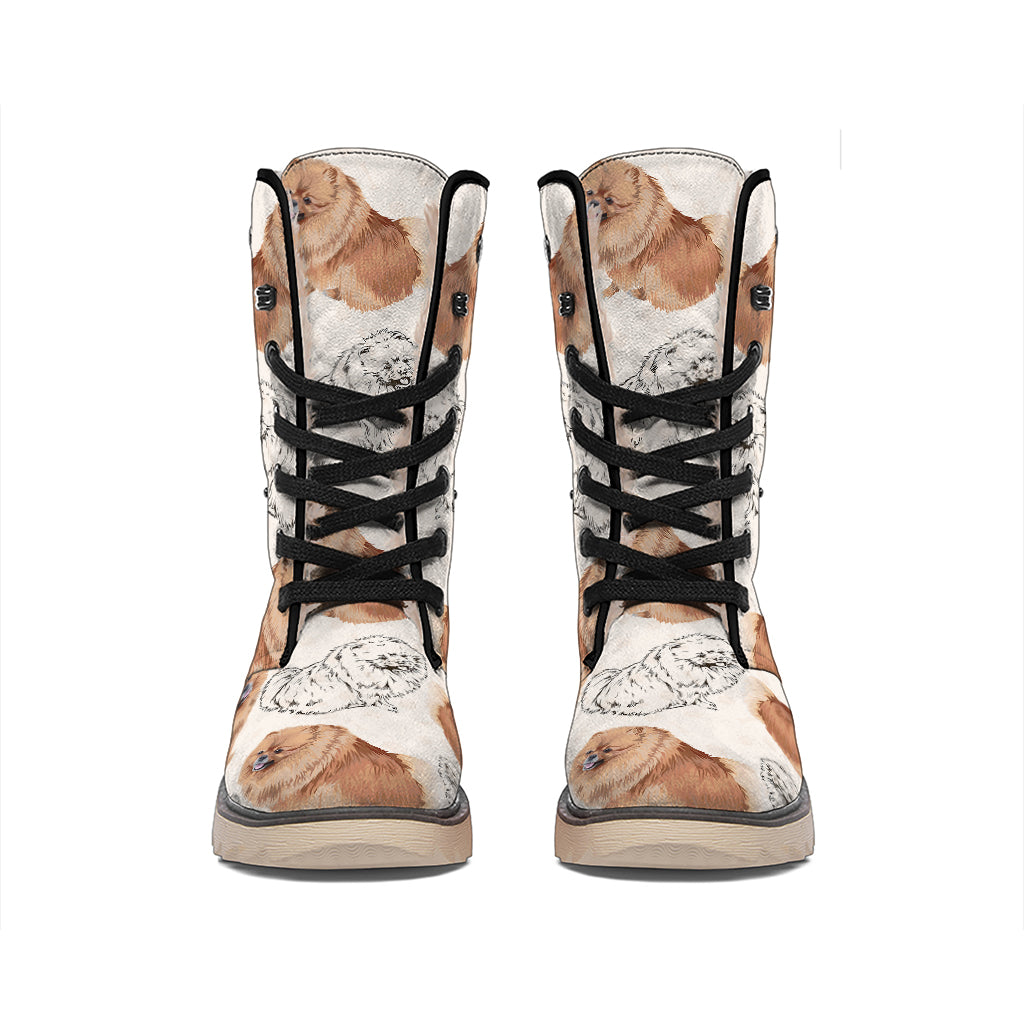 Cute Pomeranian Pattern Print Winter Boots