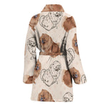 Cute Pomeranian Pattern Print Women's Bathrobe