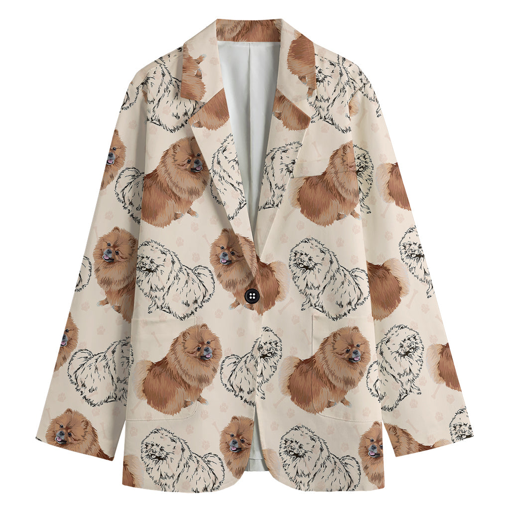 Cute Pomeranian Pattern Print Women's Blazer
