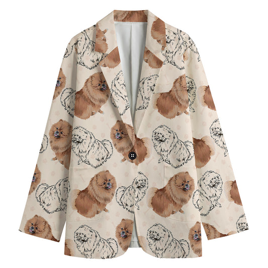 Cute Pomeranian Pattern Print Women's Blazer