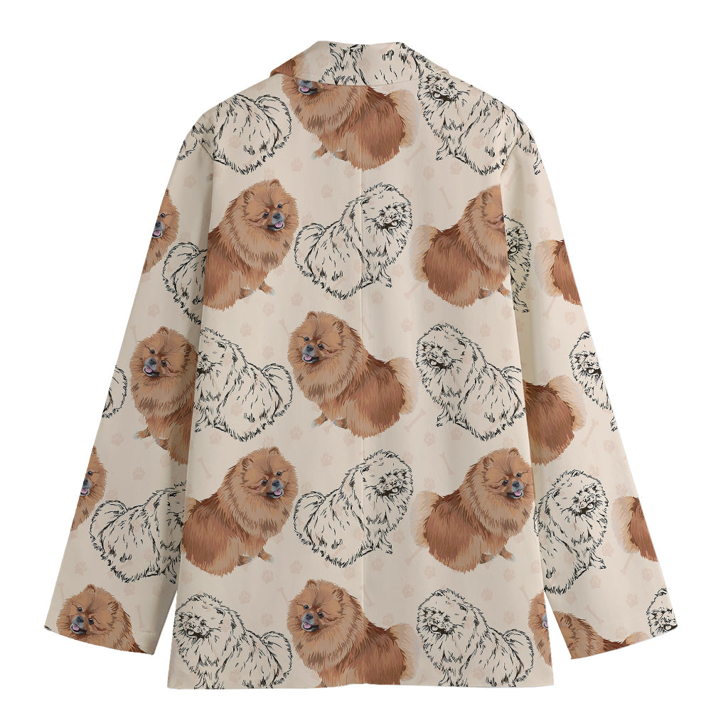 Cute Pomeranian Pattern Print Women's Blazer