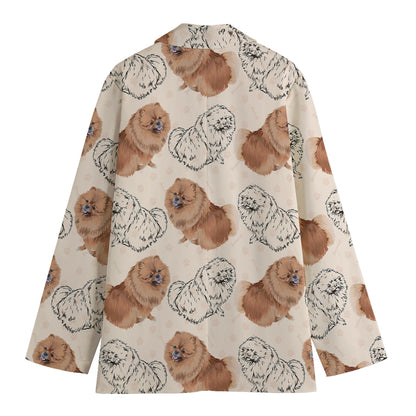 Cute Pomeranian Pattern Print Women's Blazer