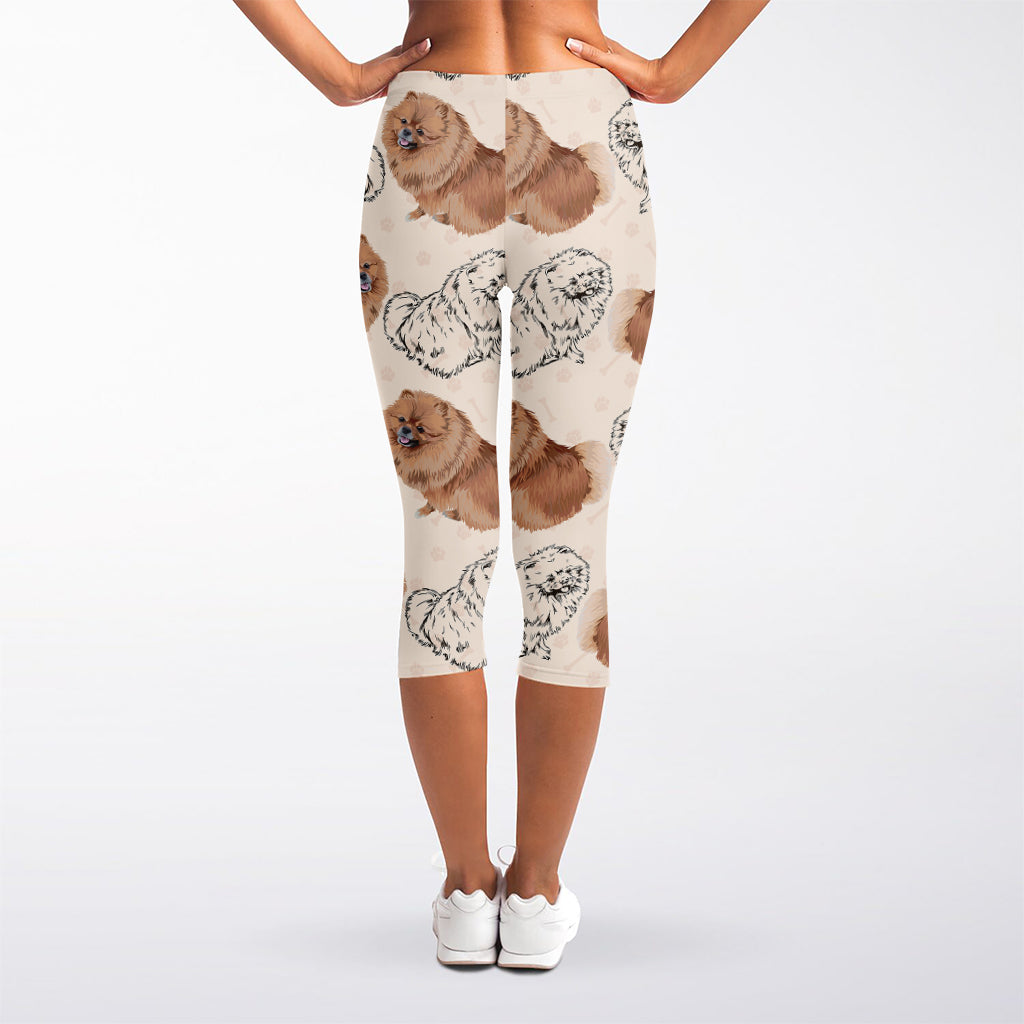 Cute Pomeranian Pattern Print Women's Capri Leggings