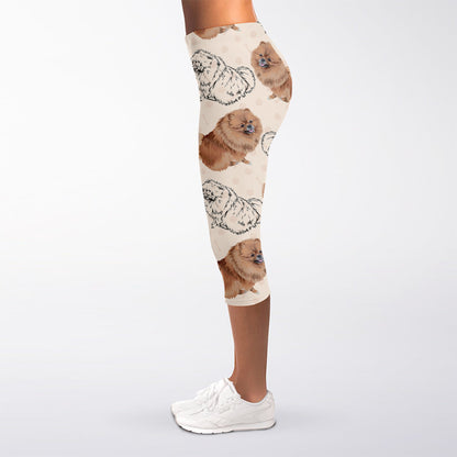 Cute Pomeranian Pattern Print Women's Capri Leggings