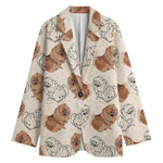 Cute Pomeranian Pattern Print Women's Cotton Blazer