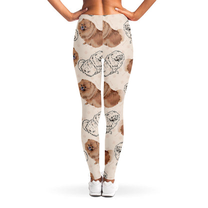 Cute Pomeranian Pattern Print Women's Leggings