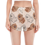 Cute Pomeranian Pattern Print Women's Split Running Shorts