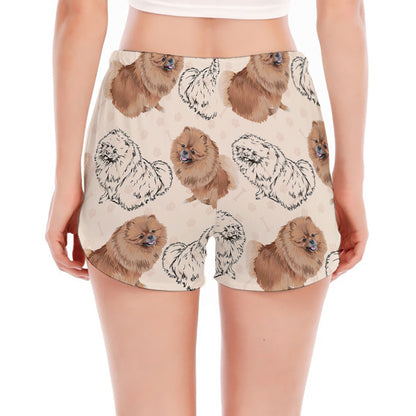 Cute Pomeranian Pattern Print Women's Split Running Shorts
