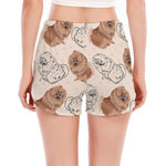 Cute Pomeranian Pattern Print Women's Split Running Shorts