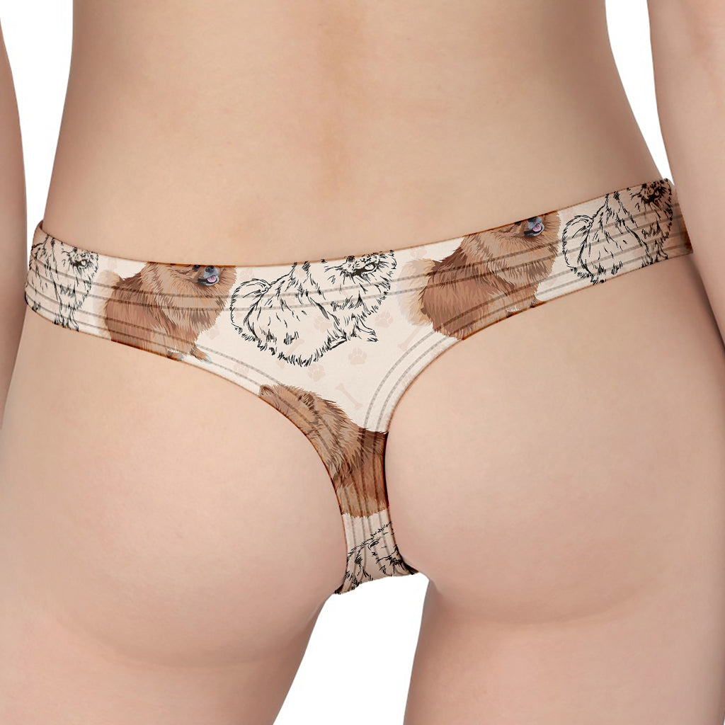 Cute Pomeranian Pattern Print Women's Thong