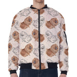 Cute Pomeranian Pattern Print Zip Sleeve Bomber Jacket