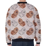 Cute Pomeranian Pattern Print Zip Sleeve Bomber Jacket