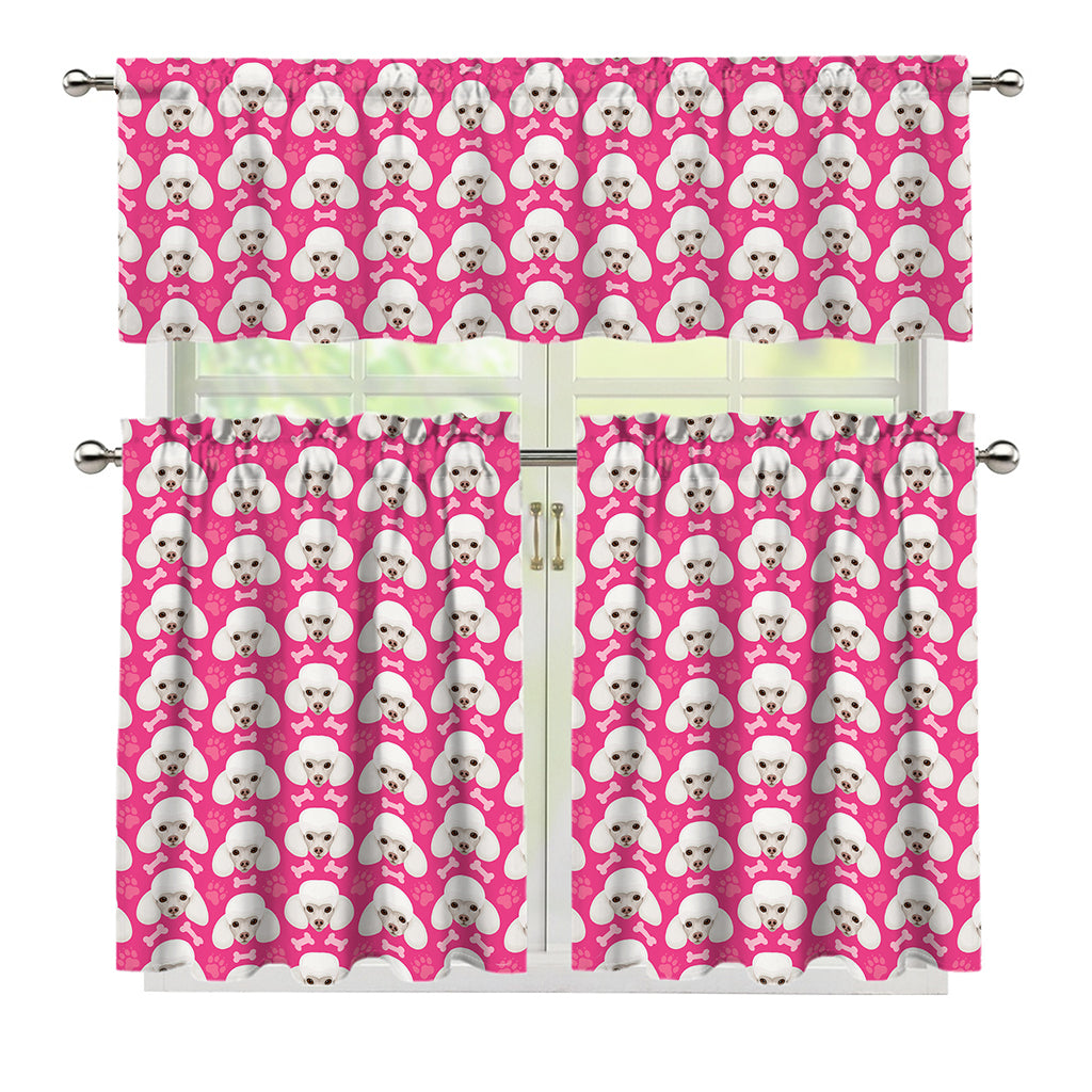Cute Poodle Pattern Print 3 Piece Kitchen Curtains