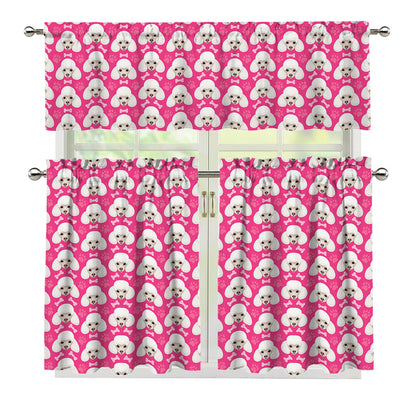 Cute Poodle Pattern Print 3 Piece Kitchen Curtains