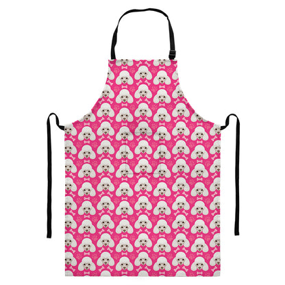 Cute Poodle Pattern Print Bib Apron With Pocket