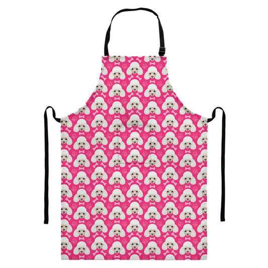 Cute Poodle Pattern Print Bib Apron With Pocket