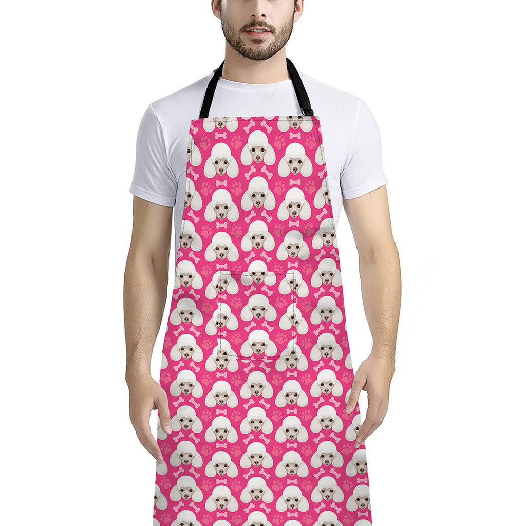 Cute Poodle Pattern Print Bib Apron With Pocket