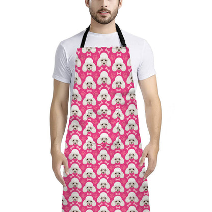 Cute Poodle Pattern Print Bib Apron With Pocket