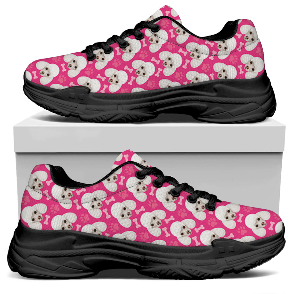 Cute Poodle Pattern Print Black Chunky Shoes