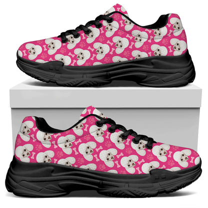 Cute Poodle Pattern Print Black Chunky Shoes