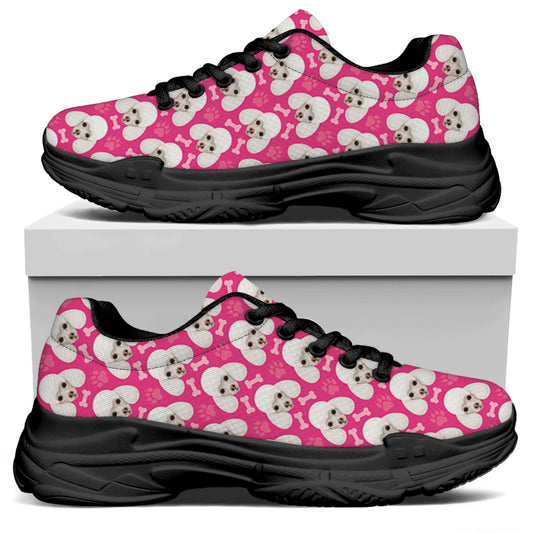 Cute Poodle Pattern Print Black Chunky Shoes