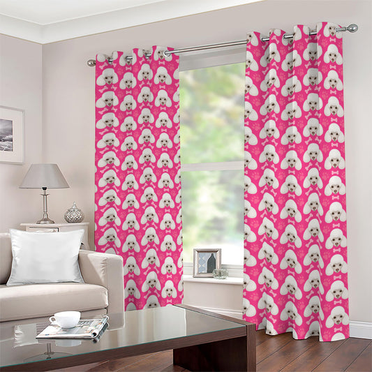 Cute Poodle Pattern Print Blackout Grommet Curtains