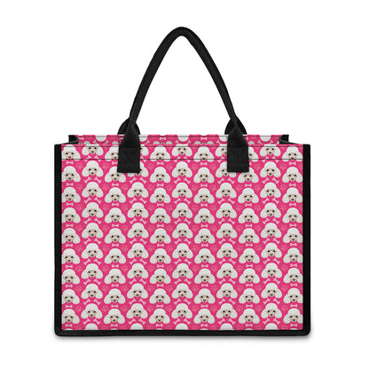 Cute Poodle Pattern Print Canvas Tote Bag