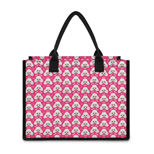 Cute Poodle Pattern Print Canvas Tote Bag
