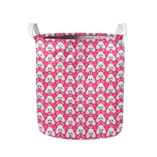 Cute Poodle Pattern Print Collapsible Laundry Basket