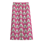 Cute Poodle Pattern Print Cotton Front Slit Maxi Skirt