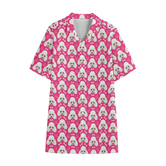 Cute Poodle Pattern Print Cotton Hawaiian Shirt
