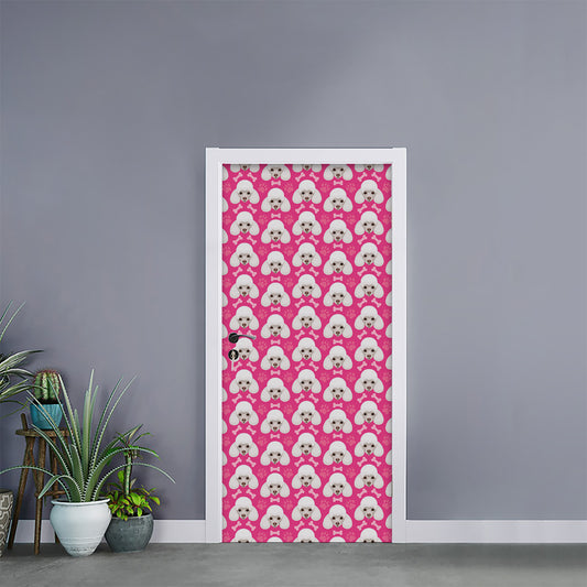 Cute Poodle Pattern Print Door Sticker